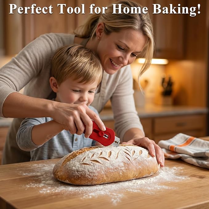 Uliya Professional Magnetic Bread Lame Set Retractable Dough Scoring Tool with 5 Replaceable Blades, Safety Push-Pull Design for Artisan Bread Scoring, Perfect for Home Bakers (Red)
