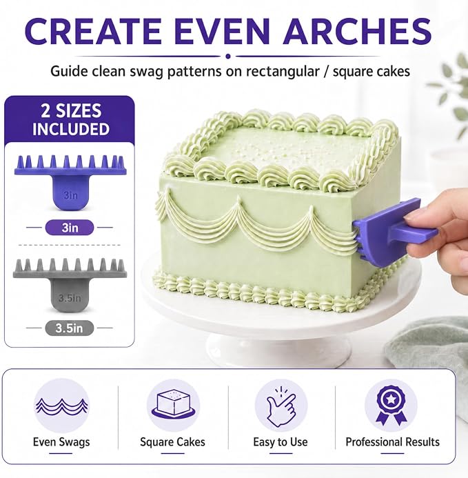 Hushee 2 Pcs Cake Arch Guide Tool Cake Decoration Tools Swag Marker Tool Piping Guide Convenient for Controlling Size and Position for Piping Beginners and Baker (Gray and Purple)