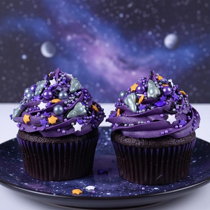 Space Themed Sprinkles with Rocket and Shape Candy for Cupcakes Decorating, Space Stars Edible Cupcakes Toppers, 3oz Stars Sprinkle Mix for Baking Birthday Cupcakes, Cakes, Donuts Decorating