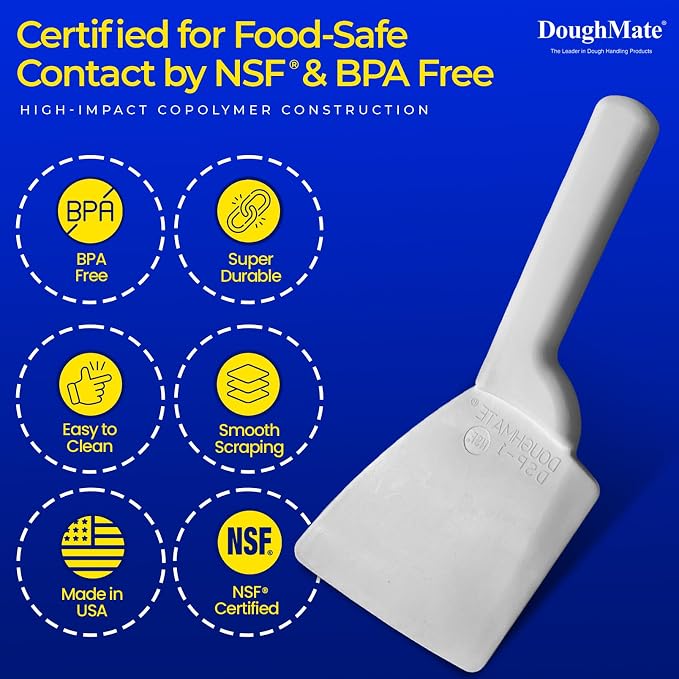 DoughMate® EZ-Lift™ Dough Scraper (2-Pack) – NSF Certified, BPA-Free Plastic Bench Scraper, Non-Scratch Dough Cutter for Pizza, Bread & Sourdough, Ergonomic Handle, Made in USA
