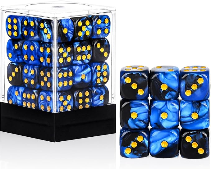 36 of Pack 12MM 6 Sided MINI Dice Set,Two Colours D6 Game Dice Set, 6 Sided Standard Dices for Yahtzee, Bunco or Teaching Math,with Portable Plastic Box(Blue Black)