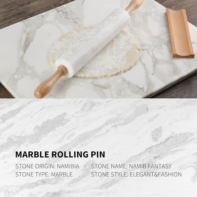 Koville Marble Rolling Pin, Non-Stick African Stone Polished Dough Roller
