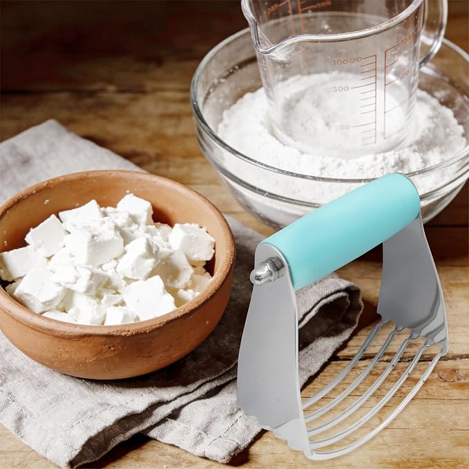 Pastry Shortening Blender Cutter,Stainless Steel Dough Masher for Butter Biscuit,Baking Kneading Dough for Flakier and Fluffier Pie Crusts/Almond(Turquoise)
