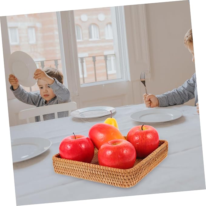 Zerodeko Rattan Storage Basket Handmade Woven Organizer for Fruits and Vegetables Uncovered Rattan Baskets for Home Decor and Sundries Storage