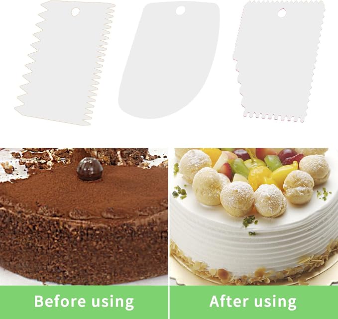 Cake Scraper, Cake Smoother Scraper Set, Dough Scraper Icing Scraper Polisher Tool, Cake Decorating Comb, Icing Smoother Plastic Sawtooth Cake Icing Kitchen Baking Cake Edge (white)