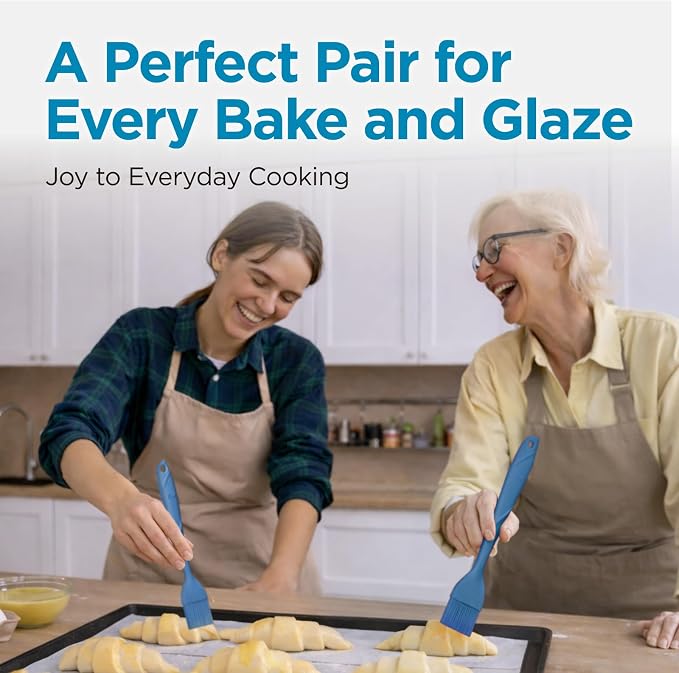 Kitchen Mama WaltzGrip Platinum Silicone Basting Pastry Brush, Blue | Set of 2, Heat-Resistant, Dishwasher-Safe, For Cooking, Baking, Grilling, Barbecue