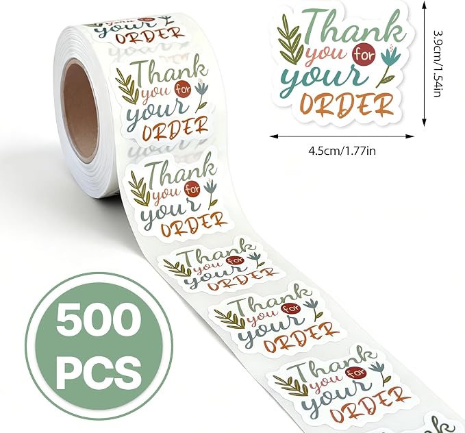 Thank You for Your Order Stickers for Small Business Online Retailers Small Shop Handmade Envelopes Mail Baking, Sealing Packaging Gift Wrap Stickers, 500Pcs