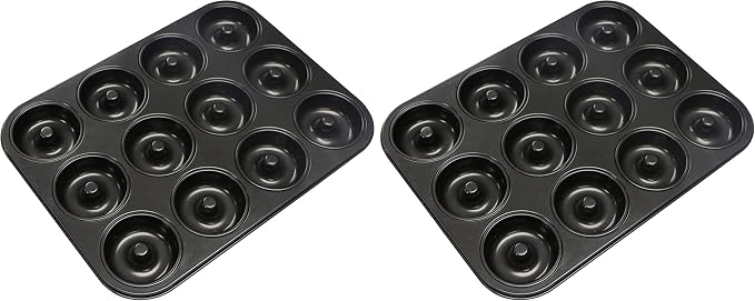 Webake Donut Pan Non-stick Mini Donut Tray Heavy Gauge 2.8 Inch Doughnut Pans for Baking 12-Cavity (Pack of 2)