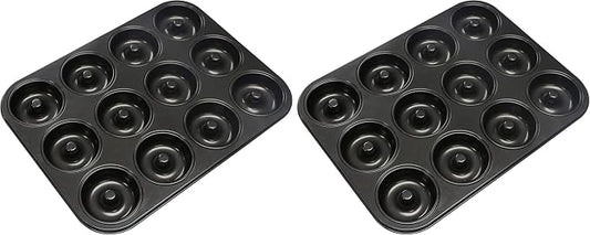 Webake Donut Pan Non-stick Mini Donut Tray Heavy Gauge 2.8 Inch Doughnut Pans for Baking 12-Cavity (Pack of 2)