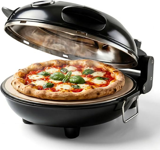 Cook With Color Electric Countertop Pizza Oven, Indoor Crispy Crust Pizza Maker, 12 Inch Pizza Oven with Ceramic Stone, Heats up to 800°F, Dual Temperature Control, Includes Pizza Peel, Black