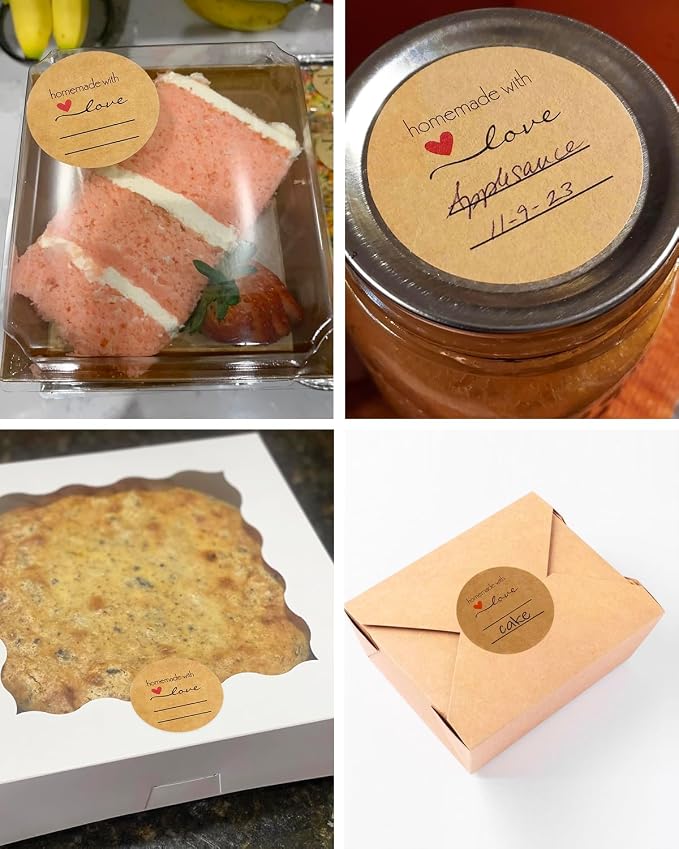 2'' Homemade with Love Stickers, 500 Pcs Canning Labels for Mason Jar with Lines for Writing, Kraft Jam and Jelly Jar Labels for Containers