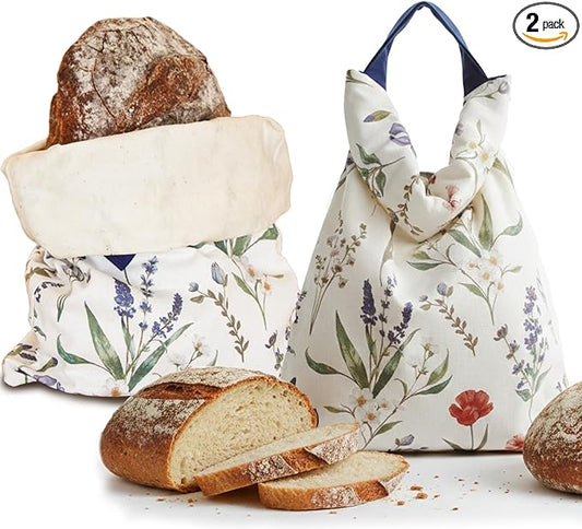 Set of 2 Reusable Zippered Linen Cotton Beeswax Bread Bags for Sourdough XL x 2, to Keep Bread and Food Fresh, All Natural Materials, Homemade Bread Storage, Freezer Safe, Baking Gift