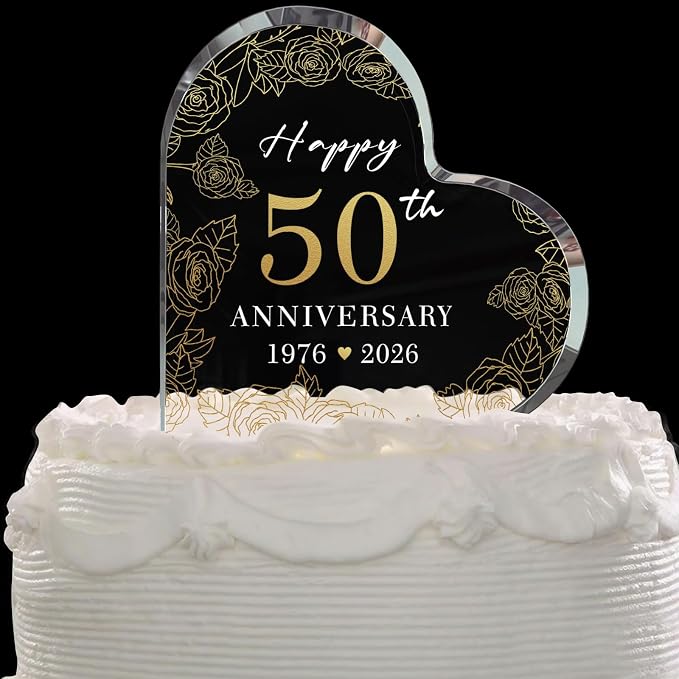 50th Wedding Anniversary Cake Topper Acrylic,50th Anniversary Decorations & Keepsake Gift for Couples (50th Anniversary-A)
