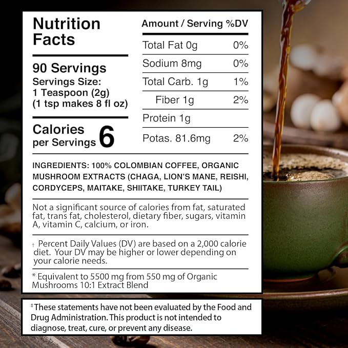 Mushroom Coffee, 90 Servings Organic Mushrooms Instant Coffea, Great Tasting Colombian Keto Coffee, 7 Superfood Mishrooms Lions Mane, Chaga, Reishi, Cordyceps, Maitake, Shiitake, and Turkey Tail - Pack of 2