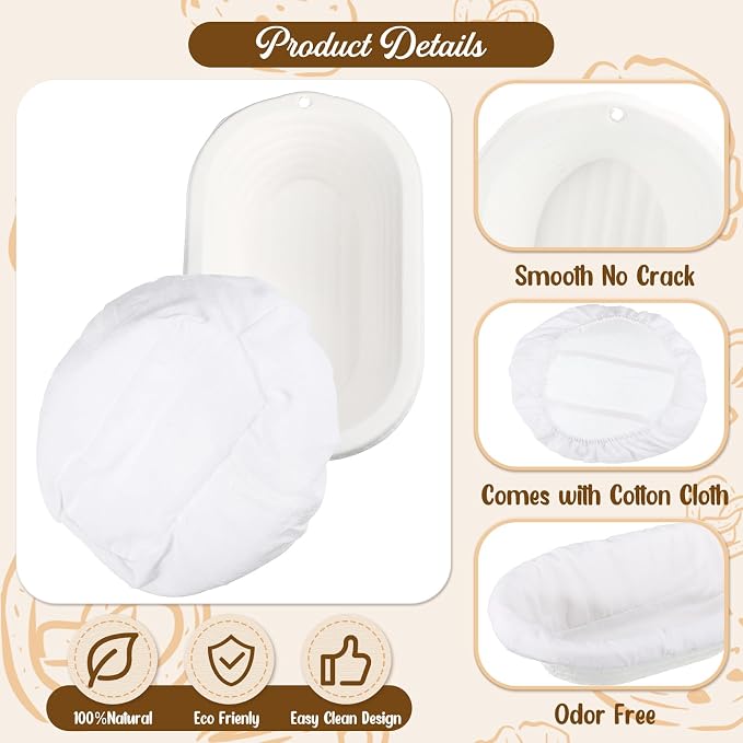 Baderke 4 Pack Banneton Bread Proofing Basket Set 10 Inch Wood Pulp Sourdough Proofing Basket Non Stick Sourdough Banneton Bowl and Liners for Bread Baking Supplies(White,Oval)