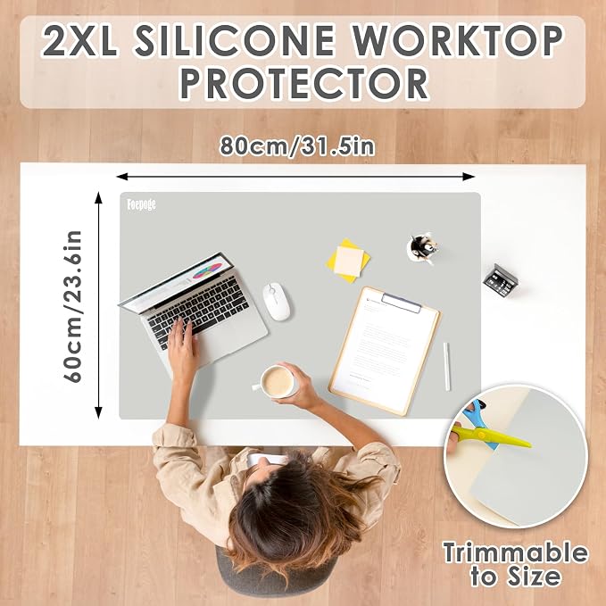 31.5" x 23.6" Extra Large Silicone Mat for Resin Casting, Crafts and Epoxy, Nonstick Silicone Sheet for Jewelry Casting Molds, Countertop Protector Mat Heat Resistant Placemats by Foepoge, Gray