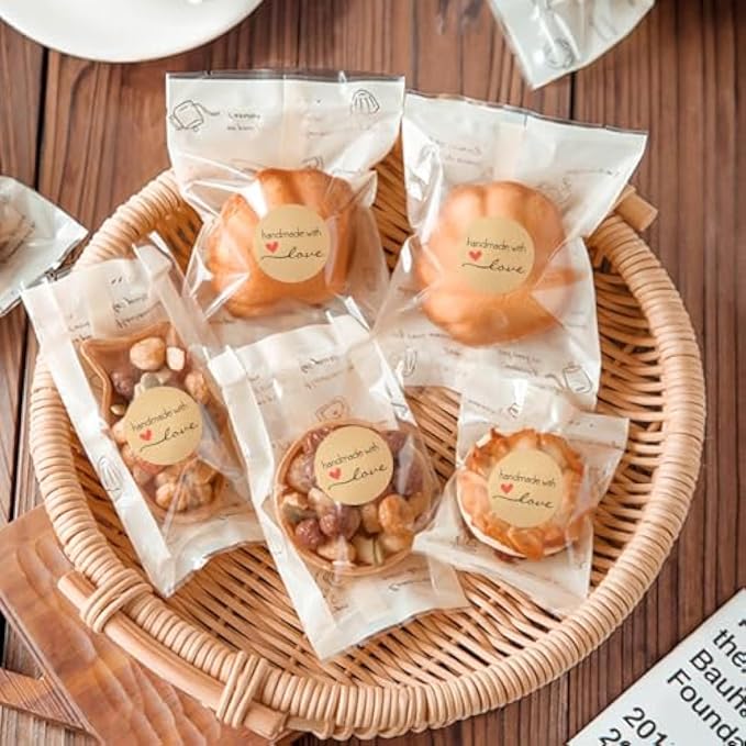 500 Pcs Handmade with Love Stickers,Cartoon Handmade with Love Round Baking Sticker,Self-Adhesive Label Decor,for Baked Packaging Envelope Homemade Gift(1 inch)