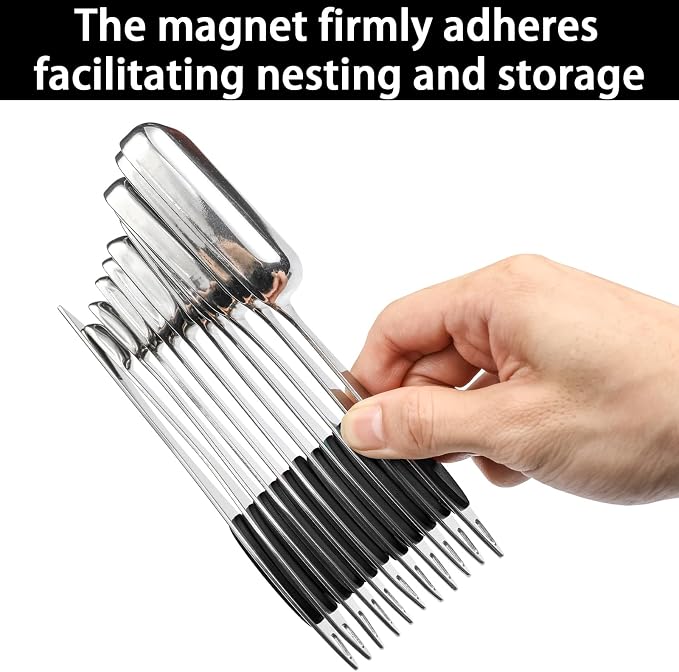 Magnetic Measuring Spoons Set of 11 with Leveler, Measuring Spoons Stainless Steel Rectangular Metal Teaspoon for Dry & Liquid Ingredients (Black)
