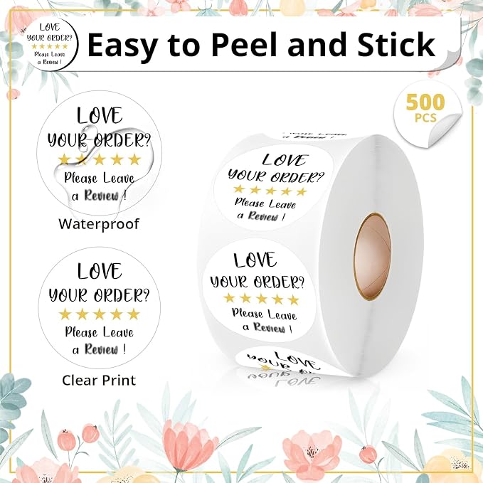 500 PCS Please Leave a Review Cute Small Business Stickers, Thank You Sticker, Bakeries Packaging Envelopes Sticker, Mail Envelopes Shipping Stickers for Small Business
