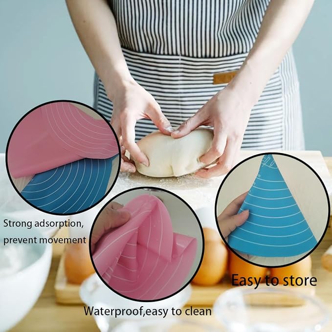 1-Pack 12 Inch Pink Silicone Baking Pad, Round Cake Decorating Mat for Rotating Stand, Non-Stick Fondant Work Surface, Washable Pastry Sheet for Bread Pizza Dough