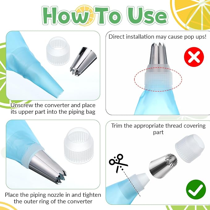 14Pcs Large Piping Tips Set, Stainless Steel Icing Nozzles Kit with Reusable Pastry Bag Cake Decorating Tip Set for DIY Pastry Dough, Cookie, Cupcake, Cakes and Baking