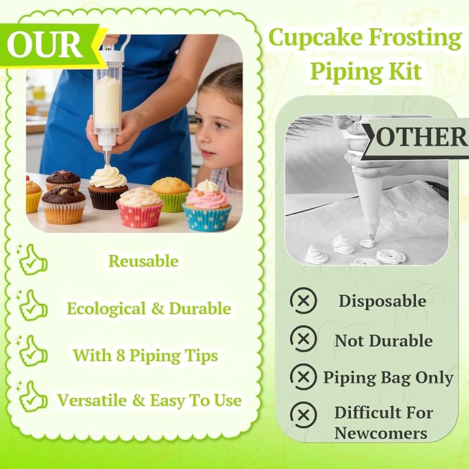 Suuker Cake Decorating Gun, Cupcake Icing Piping Kit, Cake Decorating Kit with 6 Stainless Steel Piping Tips, Cupcake Injector/Decorating Icing Set, White