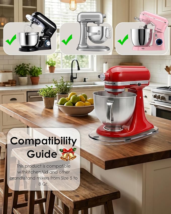 360°Rotating Mixer Slider Mat, Compatible with KitchenAid 5-8 Qt Bowl Lift Stand Mixer, Clear Acrylic Thickened Sliding Tray, Countertop Storage & Moving Accessories