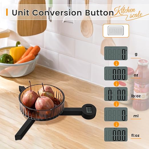 Folding Digital Kitchen Scale, Highly Accurate Compact Portable Food Scale with LCD Display, Auto Power Off and Tare Features, for Measuring Intake of Healthy Eating People (Black)