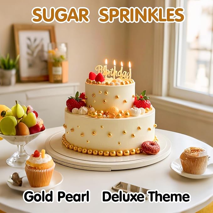 Edible Gold Pearl Sprinkles,Candy Pearls for Baking,Sprinkle Mix Size,130g/4.58oz Sugar Cake Decorations,Cupcake Toppers,Cookie Decorating,Donuts Ice Cream Decorating,Wedding Birthday Party Supplies