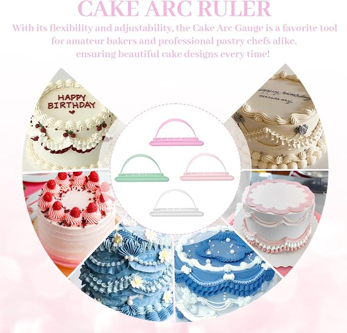 4 Pcs Cake Arch Guide Tool, Cake Decorating Tools for Fondant Icing Decorating Measuring Tools for Beginners, Convenient for Controlling the Size and Position of the Arc, White Pink Green Orange