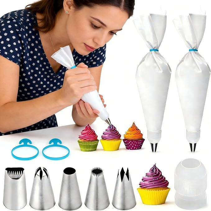 11pcs Reusable cotton Piping Bags and Tips, for Cupcakes/Cookies Decorating