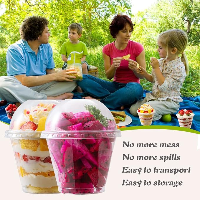 9 oz Clear Plastic Cups with Dome Lids - Dessert Cups with Lids(25 Sets), PET Disposable Party Cups (NO HOLE), Parfait Crystal for Pudding/Ice Cream/Cupcake