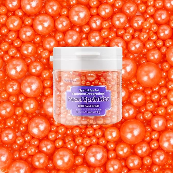 Edible Orange Pearl Sprinkles, Sugar Candy, 130g/4.58oz, Edible Orange Pearls Sprinkles for Cupcake Decorating, Cupcake Toppers, Cake Decorations, Party Holiday Supplies