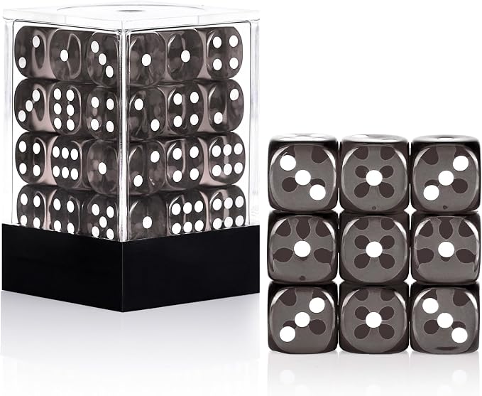 36 of Pack 12MM 6 Sided MINI Dice Set,Translucent Colors Game Dice Set, 6 Sided Standard Colored Dices for Tenzi, Farkle, Yahtzee, Bunco or Teaching Math, with Portable Plastic Box(Gray)
