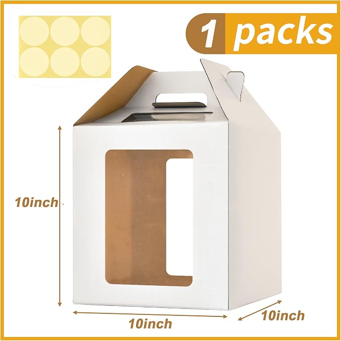 10x10x10 Inch Tall Cake Boxes with windows,8in 10in Tall Cake Carrier, Layer Cake Box,Large Tiered Cake Box,Durable White Bakery Box,Large cake box(1pack)