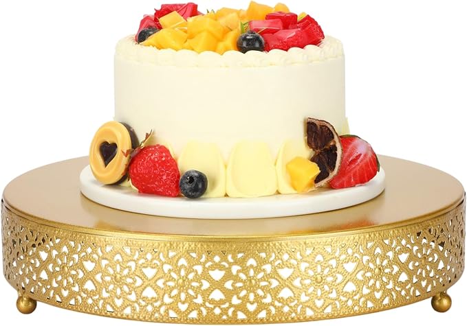 Wenqik Cake Stand 12 Inch Round Metal Cupcake Dessert Wedding Cake Stand Cookies Display Holder Fruit Serving Tray for Table Wedding Birthday Anniversary Party(Gold)