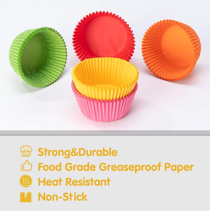 Jumbo Cupcake Liners 300 pcs Rainbow Muffin Liners No Smell,Food&Grade,Greaseproof Paper Baking Cups, Cupcake Wrappers for Party,Christmas by GoldenBakeryFamily