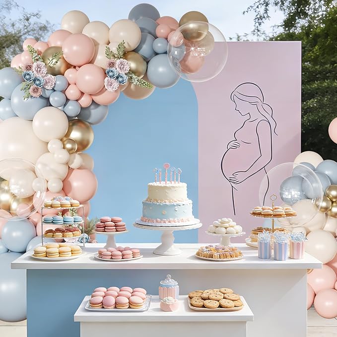 Gender Reveal Balloon Garland Arch Kit, 126Pcs Pink Blue Sand White Gold Balloons for Boy or Girl Gender Reveal Decorations Baby Shower Boho Bachelorette Wedding Birthday Party Supplies