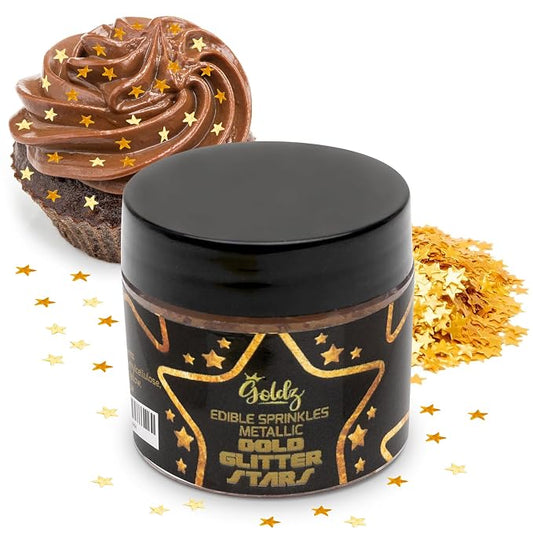 Goldz Edible Star Glitter – Metallic Edible Stars for Cake Decorating, Cake Decorations, Gold Star Sprinkles for, Gold Flakes – Dessert Toppers for Cakes, Cupcakes, Flakes and Cookies, 5grams