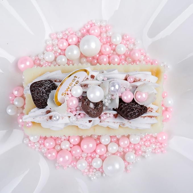 Pink and White Pearl Sprinkles for Cake Decorating, 130g/4.6oz Edible Valentines Sprinkles Mix, Sugar Candy Pearls for Baking, Cookie Decorations and Cupcake Toppings, Wedding Shower Party Supplies