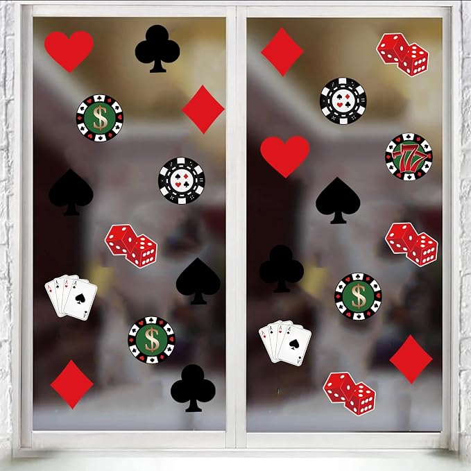 Vuzvuv 63Pcs 5In Versatile Casino Party Paper Cutouts with 120Pcs Glue Points,Las Vegas Casino Poker Themed Cut Outs Decorations for Birthday Party Theme Decor Supplies