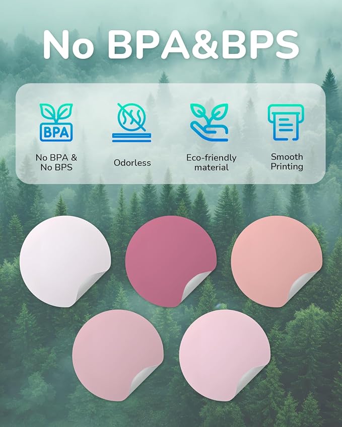 Phomemo Round Labels- Pink Gradient 5 Colors Thermal Labels, 2 Inch Circle Self-Adhesive Stickers for M110/M100/M220/M250 Label Printers, Thermal Paper for Gift, Candle, Logo, Baking Box, 140pcs/Roll