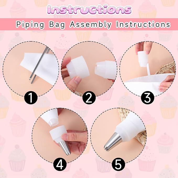 9 Piece Piping Bags and Tips Set, 16inch Reusable Pastry Bags for Cake Decorating, Cupcakes, Cookies, otton Baking Kit with Coupler, Stainless Steel Nozzles & Cleaner
