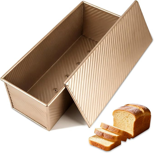 Pullman Loaf Pan with Lid 13x5 Inch, Large Nonstick Bread Pan for Baking, Professional Square Toast Mold with Bottom Vents, 2.2LB Aluminum Steel Sandwich Bread Pan for Sourdough Baking