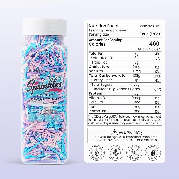 Edible Pastel Sprinkles for Cake Decorating, Jimmies Sprinkles, White, Purple, Pink Blue Sprinkle for Cupcakes, Cookies, Chocolate, Candy, and Ice Cream Topping(120g/4.23oz)