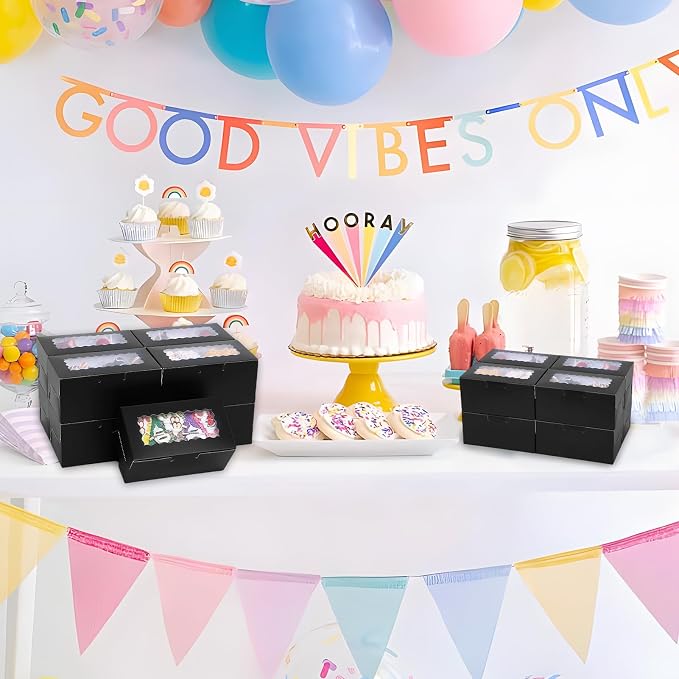 65 PCS Black Bakery Boxes with Window - 6.29x3.54x2.95 Inches Cookies, Cake, Pastries, Treat, Dessert Boxes - Small Gift Box for Party, Business(Black)