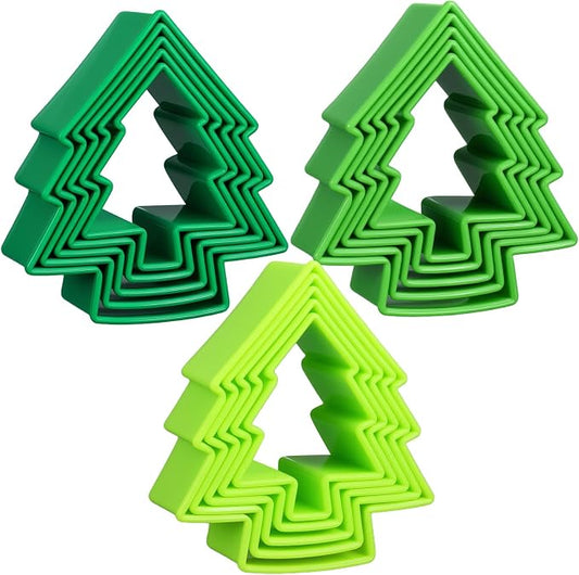 Domensi 3 Sets Christmas Tree Cookie Cutters, Plastic Christmas Cookie Cutter Tools for Baking, Biscuit