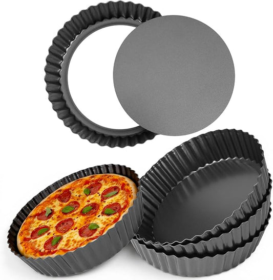 3 PCS Pie Pan with Removable Bottom 9.5 Inch Non Stick Carbon Steel Pan for Baking Quiche Cheesecake Desserts Fluted Edges Oven Pies