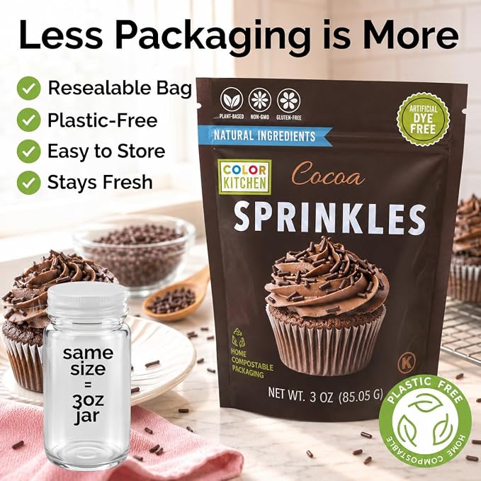 Color Kitchen Chocolate Sprinkles For Ice Cream And Baking, Dark Cocoa Chocolate Jimmies Sprinkles, Real Chocolate Sprinkle, Plant Based, Gluten Free, 3 Oz (2 Pack)