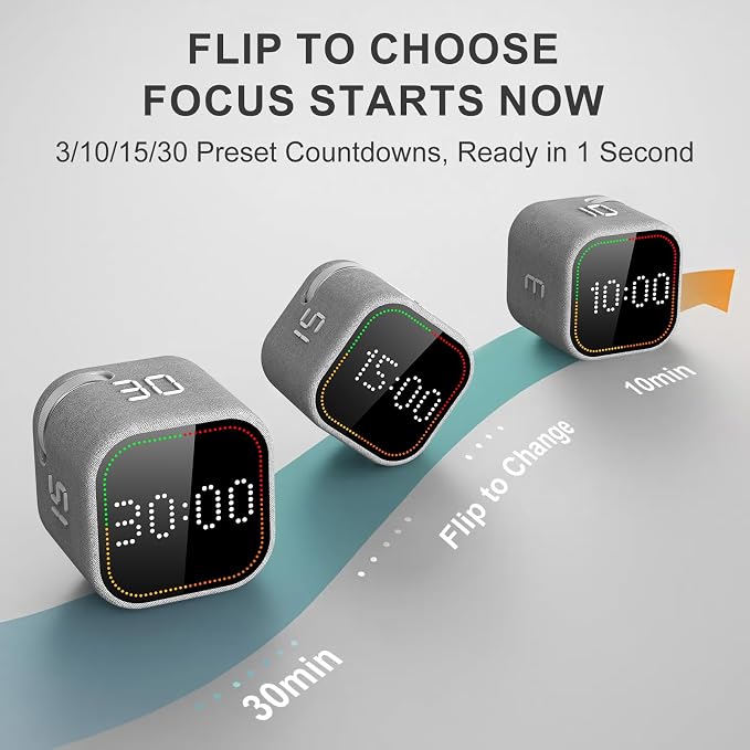 REACHER Fast Custom Pomodoro Timer Cube, Productivity Timer for ADHD | Fast Custom, Silent Mode, Vibrate Reminder, Adjustable Beeps, Magnetic Base, Visual Countdown, Study, Kitchen, Classroom